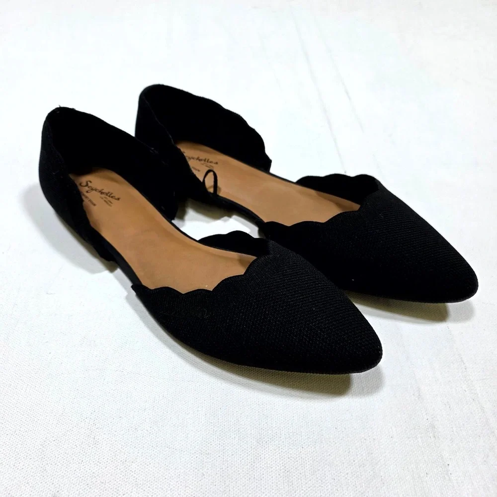Seychelles D'Orsay Flats Womens 10 Black Scalloped Pointed Toe Knit Memory Foam
